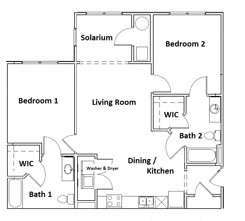 Floor plan for 2 beds, 2 baths, 1109 sqft